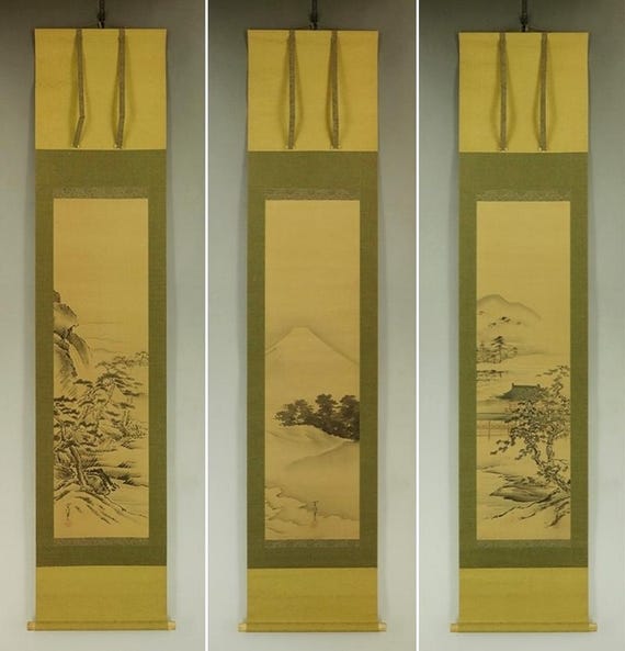 アンティークの日本の掛け軸絵画セット、掛け軸、日本の掛け軸、風景画