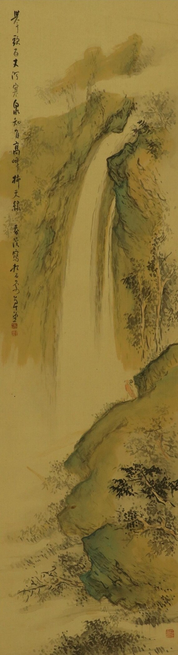 ヴィンテージ 掛け軸 絵画 風景画 山水画 滝 南画 墨絵 掛軸 R710101
