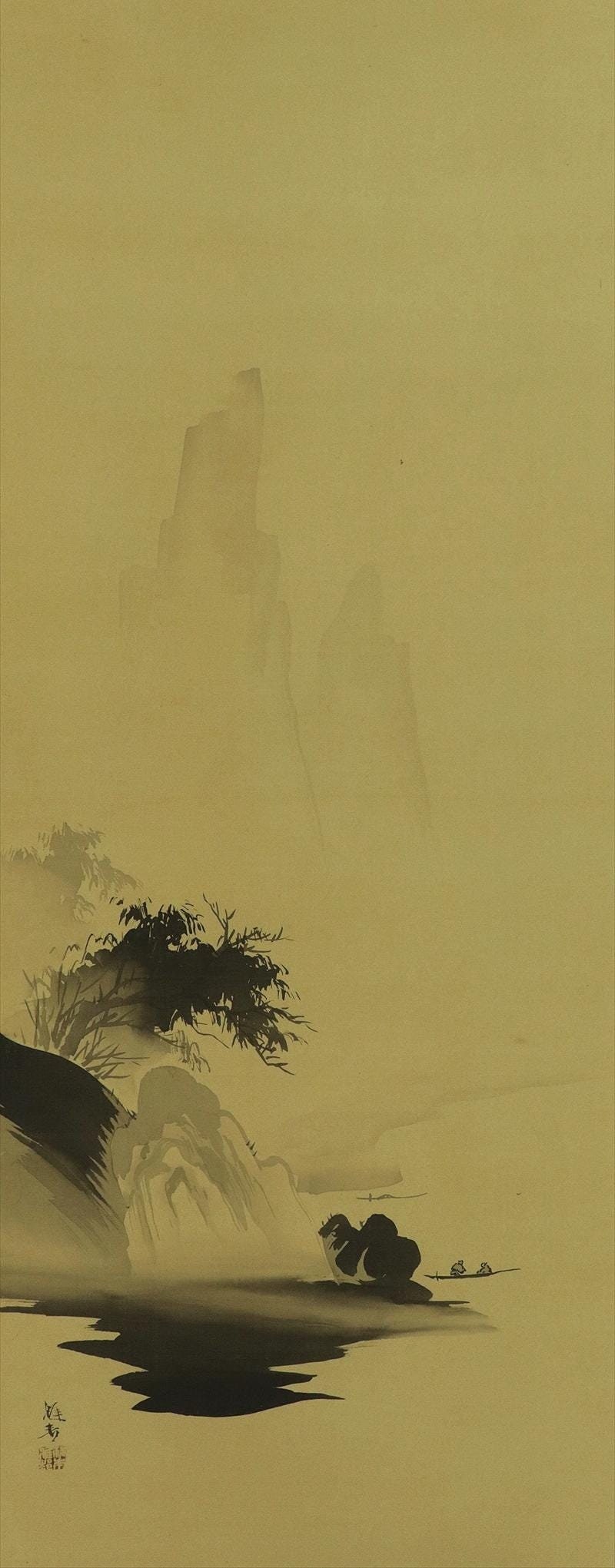 絵画 flk040088 Vintage Japanese Ink Landscape Painting Hanging Scroll Asian Style