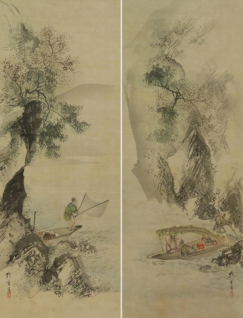 PAIR Antique Japanese Wall Hanging Decor,wall Painting,landscape
