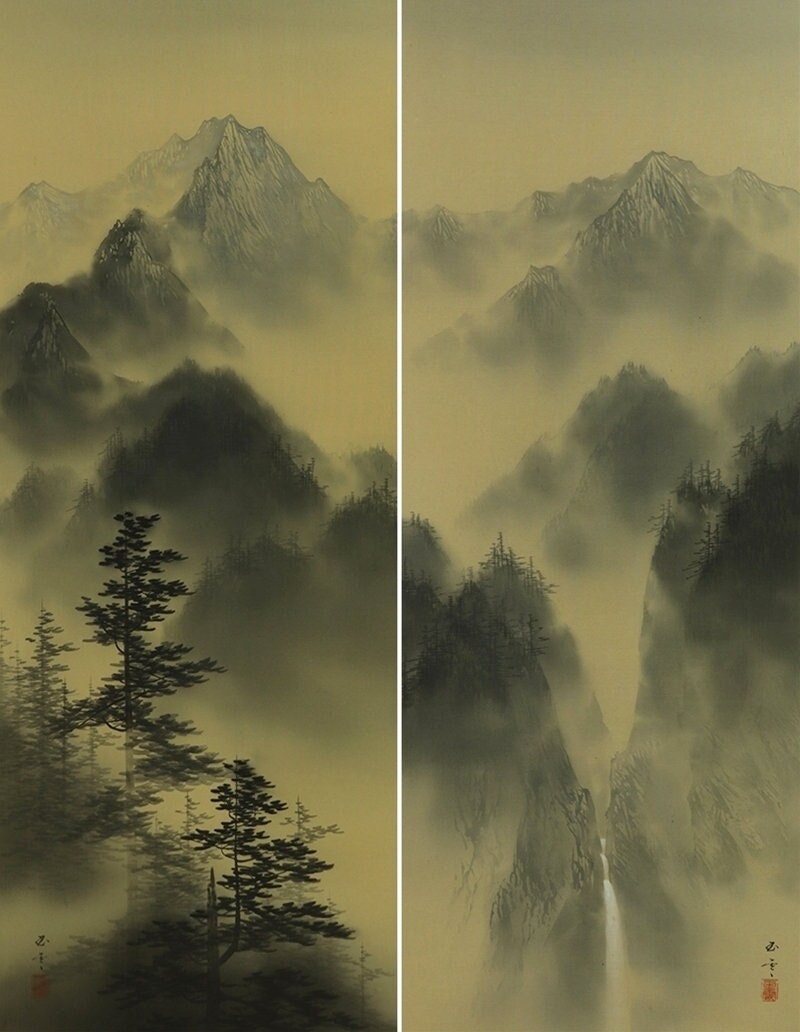 PAIR Vintage Japanese Wall Decor,deep Mountain Art,deep Forest