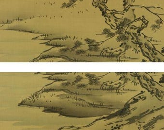 アンティークの日本の掛け軸絵画セット、掛け軸、日本の掛け軸、風景画