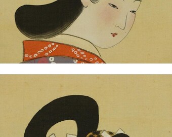 ヴィンテージ日本壁掛け装飾、壁飾り、美人画、着物姿の美女、美しい