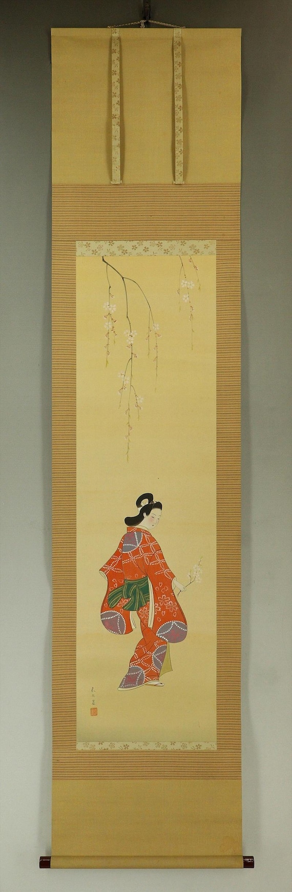 掛軸 着物を着た女性の絵 掛軸 着物を着た女性の絵