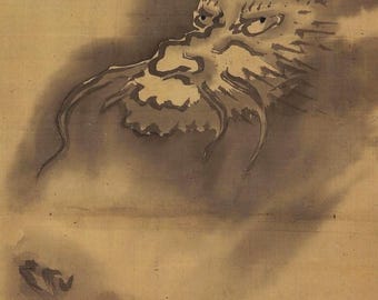 日本のアンティーク掛け軸 水墨画 龍のアート 壁飾り 江戸時代美術
