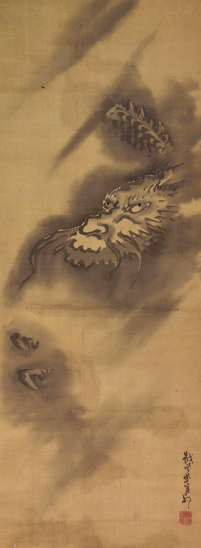 日本のアンティーク掛け軸 水墨画 龍のアート 壁飾り 江戸時代美術
