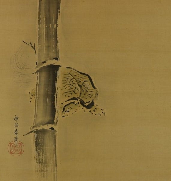アンティーク 和風 壁掛け 装飾 巻物 アート 水墨画 亀と竹 亀の絵画