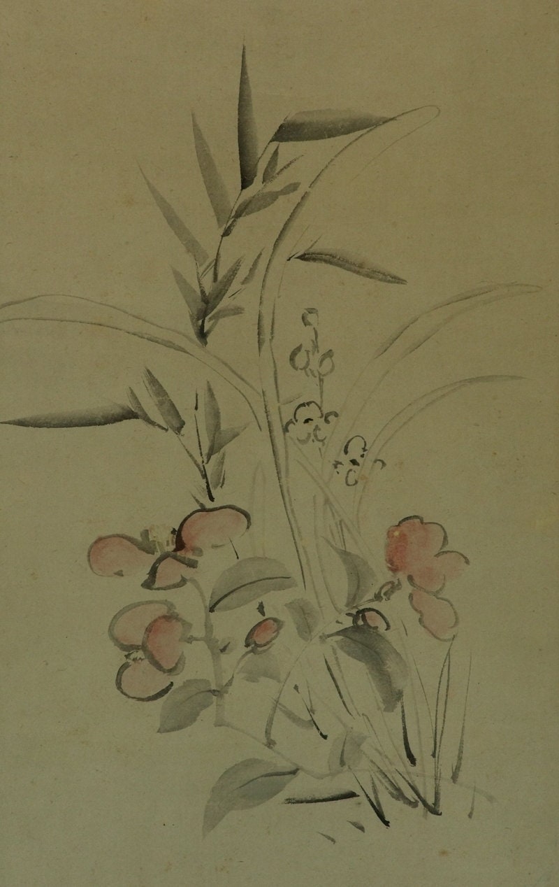 アンティークな日本の掛け軸絵画 花の芸術と書道 掛け軸 アジアン