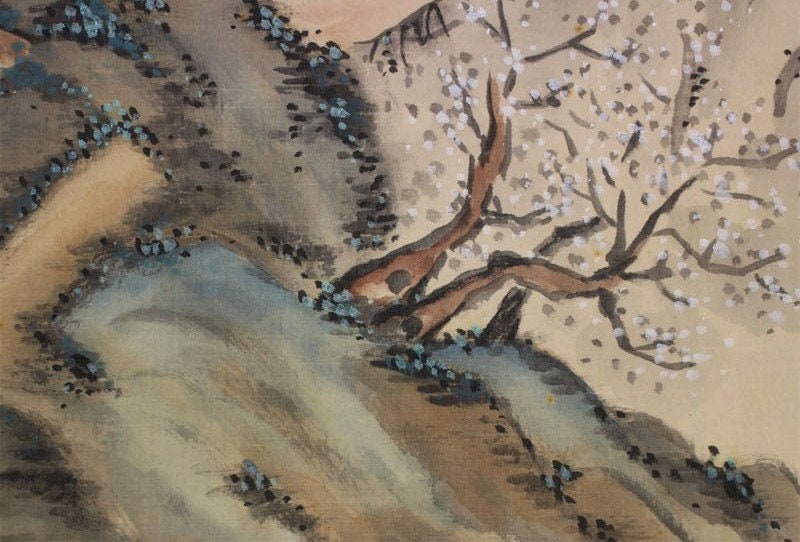 絵画 flk041090 Vintage Hanging Scroll Painting,landscape,cherry