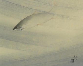 Vintage Japanese Hanging Scroll Painting Ink Fish Painting Japanese Art Kakejiku Asian Interior Decor R75221