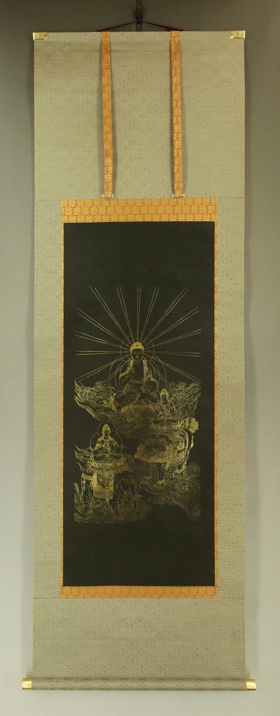 Vintage Japanese Hanging Scroll, Gold Shaka Triad, Buddhist Art - Etsy