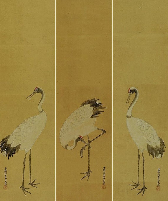 美術品 掛け軸 鶴 島琴陵 鶴亀図 双幅 古美術・掛け軸の販売・