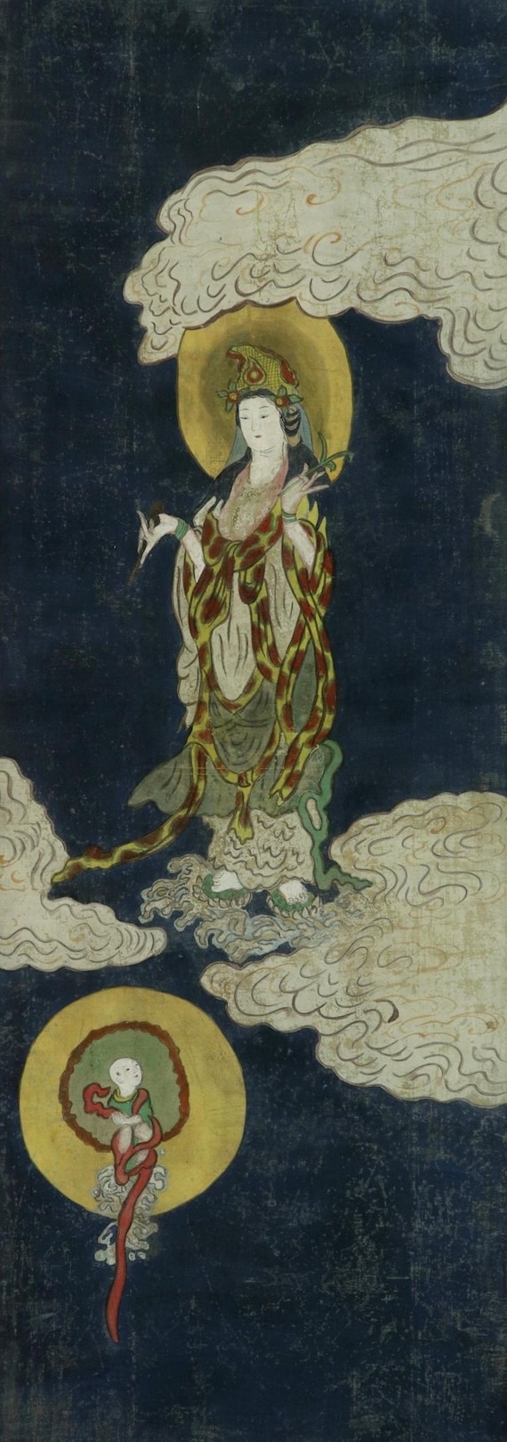 Dipinto Orientale A Rotolo Guanyin, Seta E Carta Di Riso, 40x119 Cm | Quadro Murale Classico Cinese, Decorazione Asiatica - 2