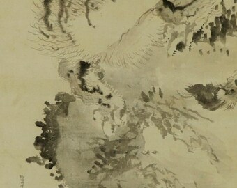 アンティークな日本の壁掛け装飾、ウォールアート、日本の水墨画の虎