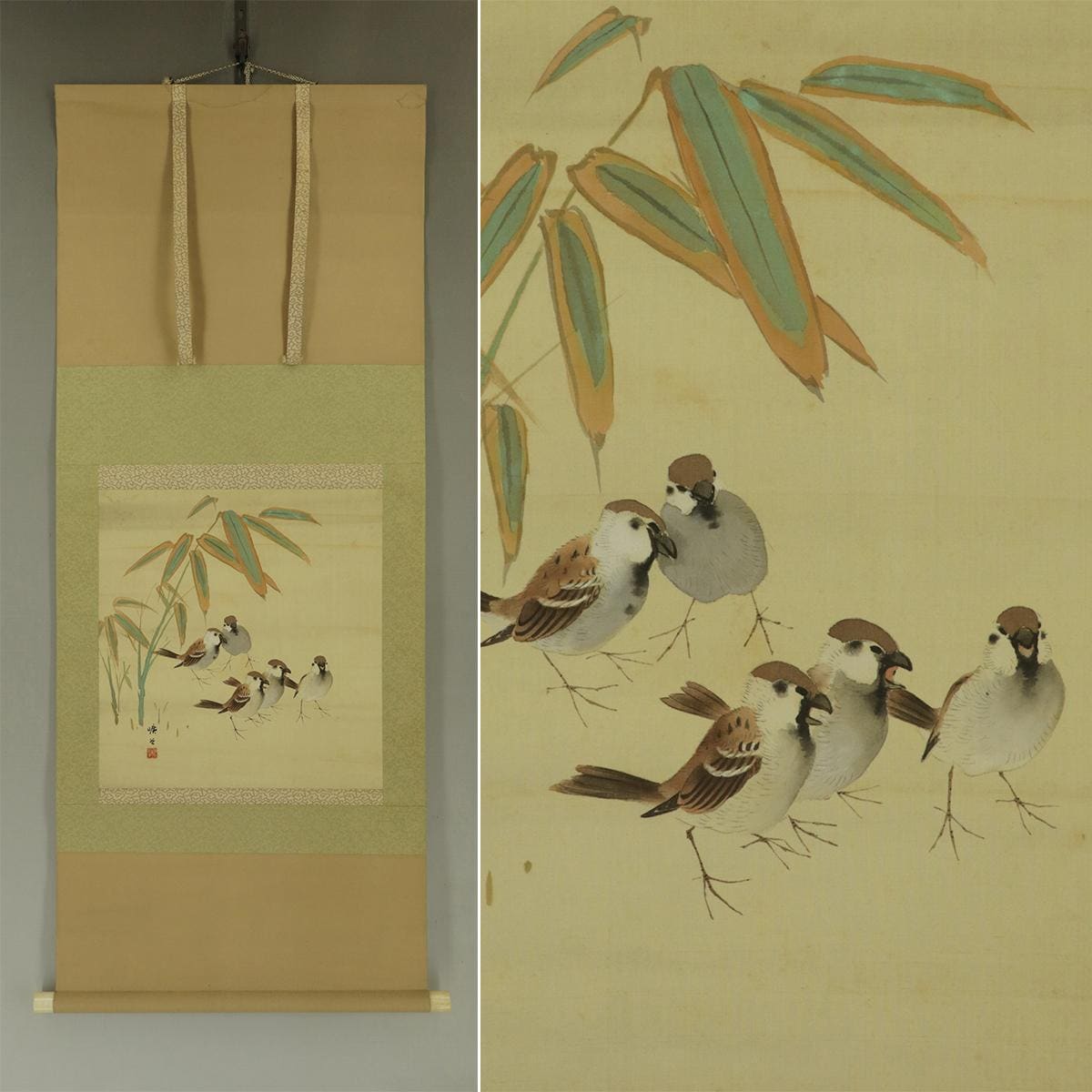 Vintage Japanese Hanging Scroll Painting,bird and Flower