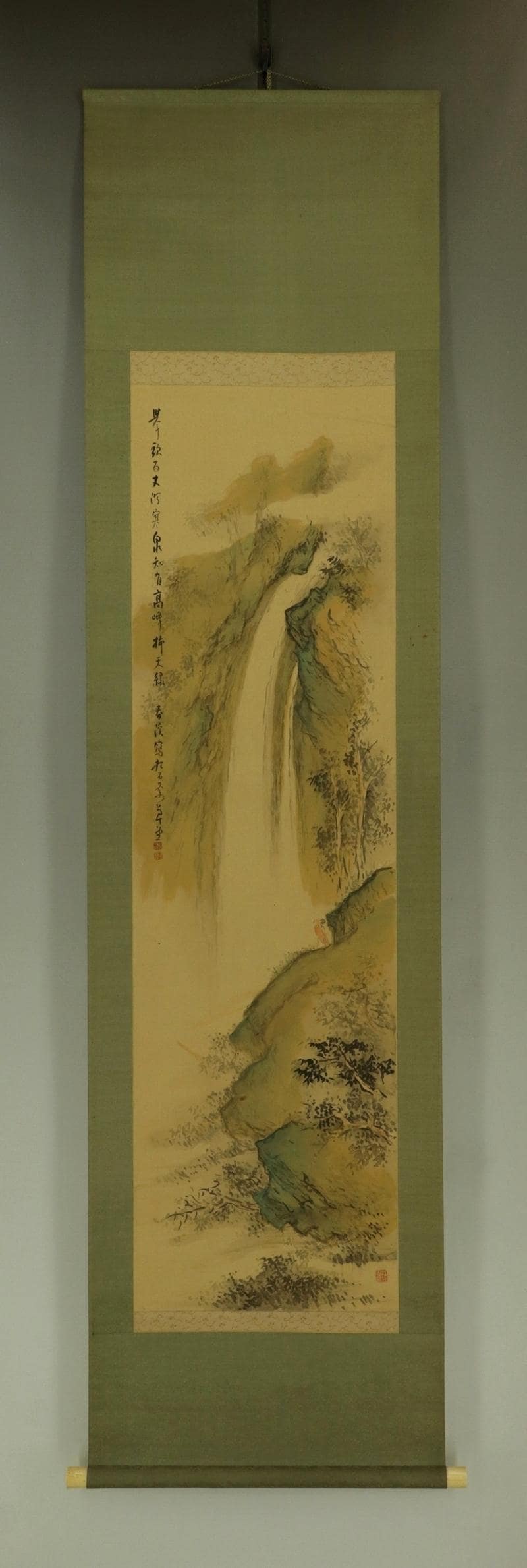 ヴィンテージ 掛け軸 絵画 風景画 山水画 滝 南画 墨絵 掛軸 R710101