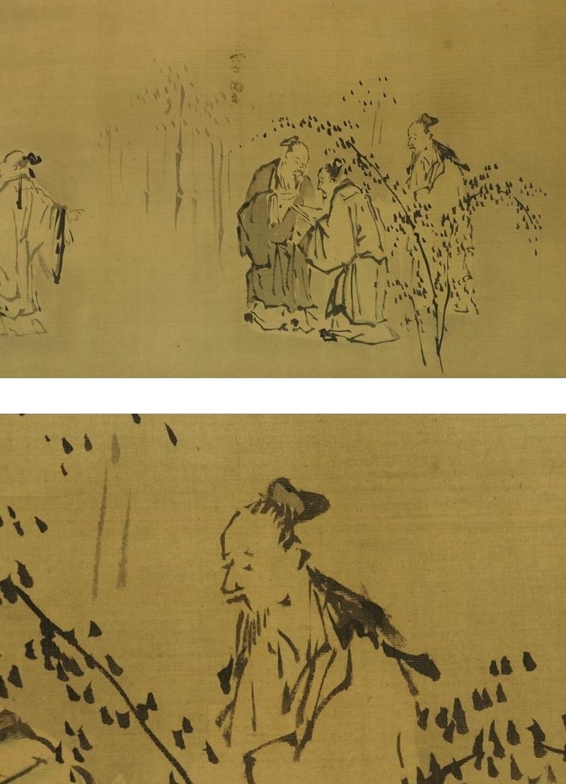 No3456掛軸　田代古崖　竹林七賢人図　着色絹本　合箱　日本画　古画　送料無料 No3456掛軸 田代古崖 竹林七賢人図 着色絹本 合箱 日本画 古画