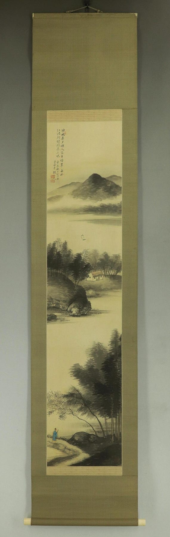 絵画 Iconic Landscape Vintage Japanese Hanging Scroll Painting,landscape,lakeview