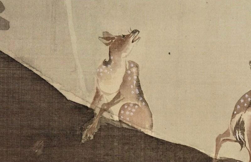 アンティークな日本の壁飾り、壁掛け装飾、鹿の絵、鹿アート、日本の