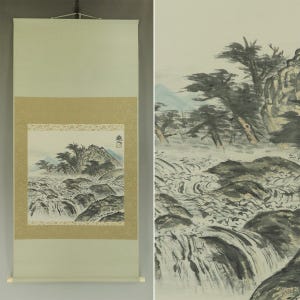 Vintage Wall Decor,Japanese Scroll Painting,Landscape Painting,Great Mountain and River Painting,Mountain Art Painting,Zen Painting,R610281
