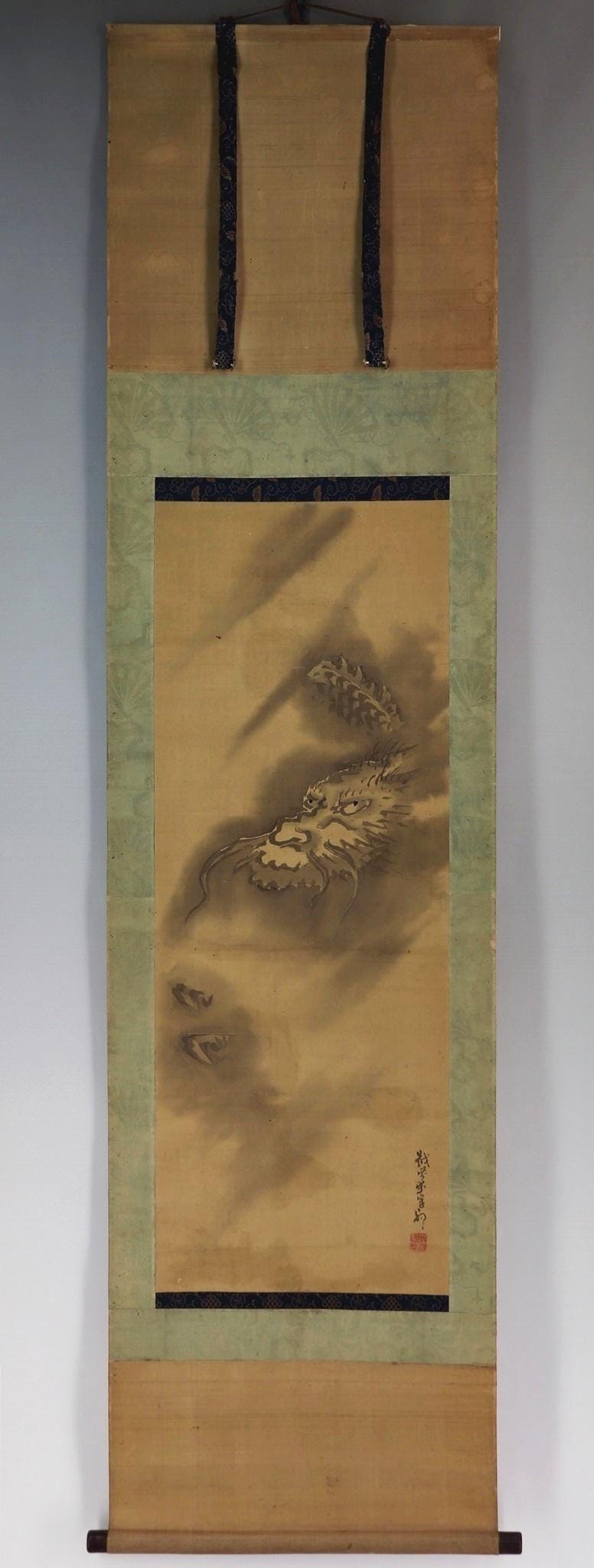 日本のアンティーク掛け軸 水墨画 龍のアート 壁飾り 江戸時代美術