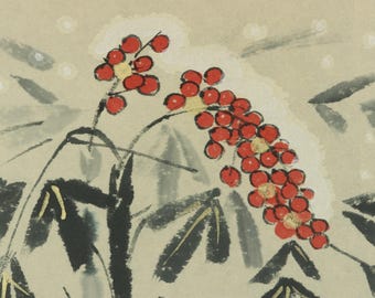 やっちゃん絵画2点 短い壁掛け掛け軸、ミニチュア掛け軸絵画、ヴィンテージ日本掛け軸絵画