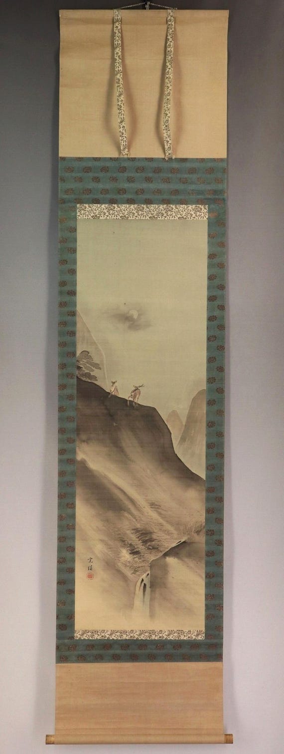 アンティークな日本の壁飾り、壁掛け装飾、鹿の絵、鹿アート、日本の