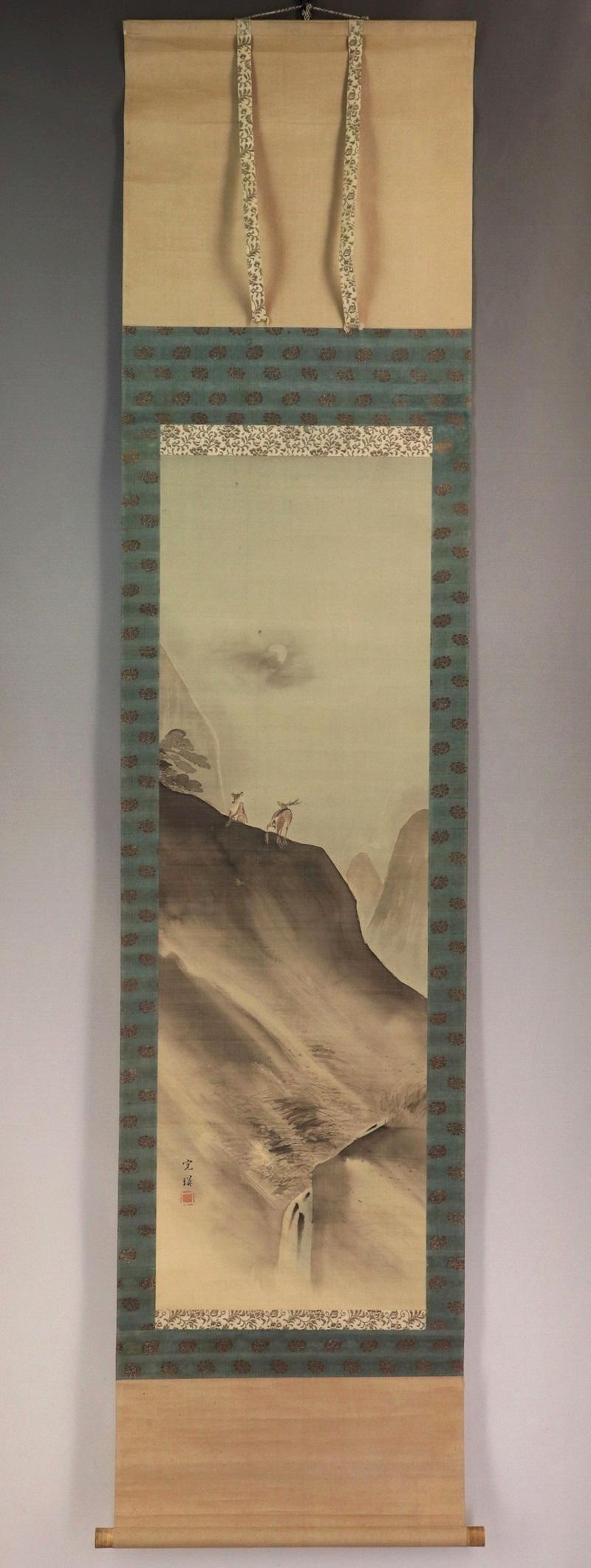 アンティークな日本の壁飾り、壁掛け装飾、鹿の絵、鹿アート、日本の