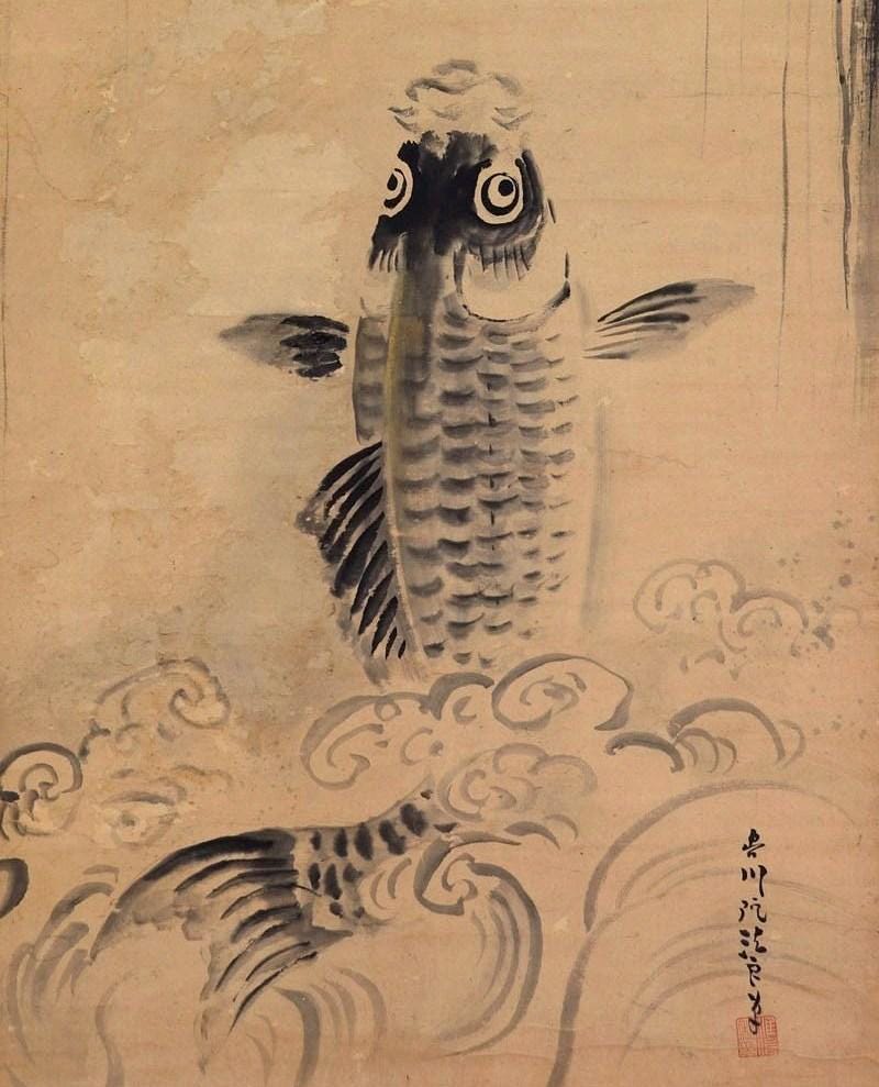♥日本画♥　鯉　♥大きな♥ 　掛け軸　掛軸　コイ　骨董　古玩 掛け軸の鯉 - Etsy 日本