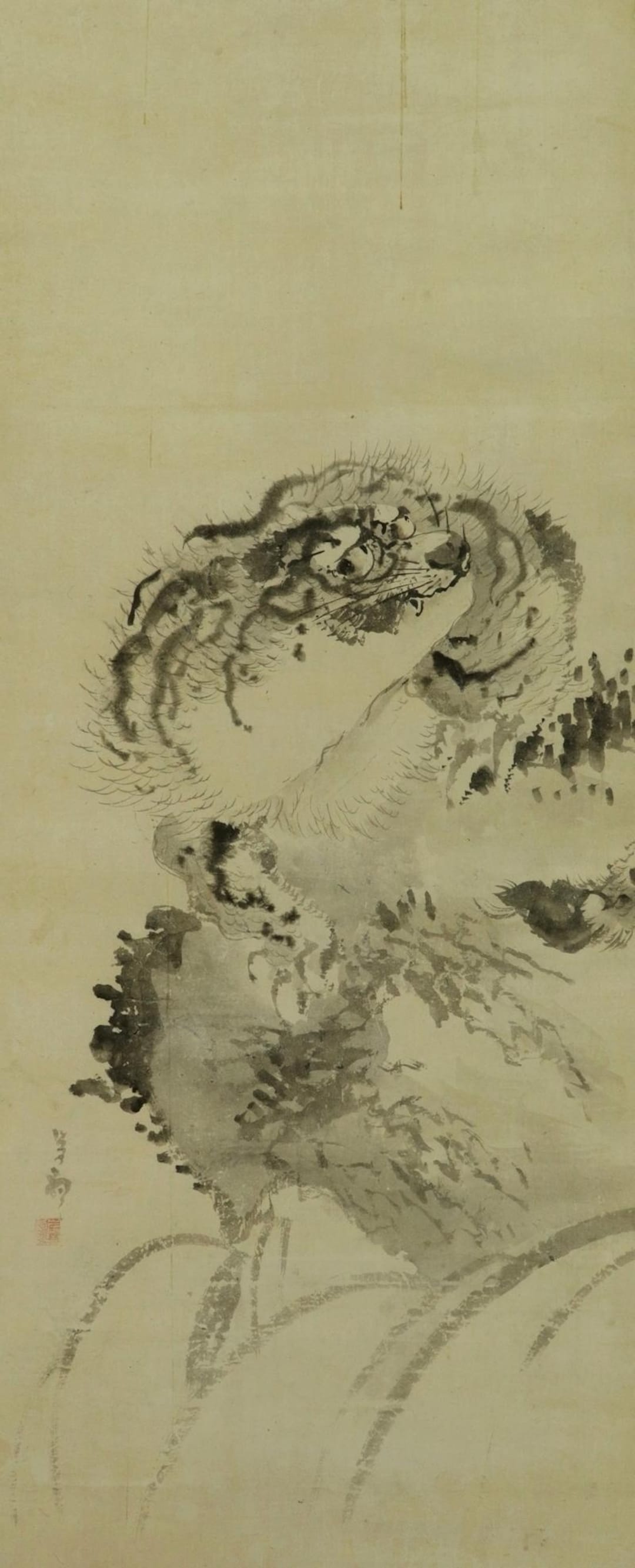 アンティークな日本の壁掛け装飾、ウォールアート、日本の水墨画の虎