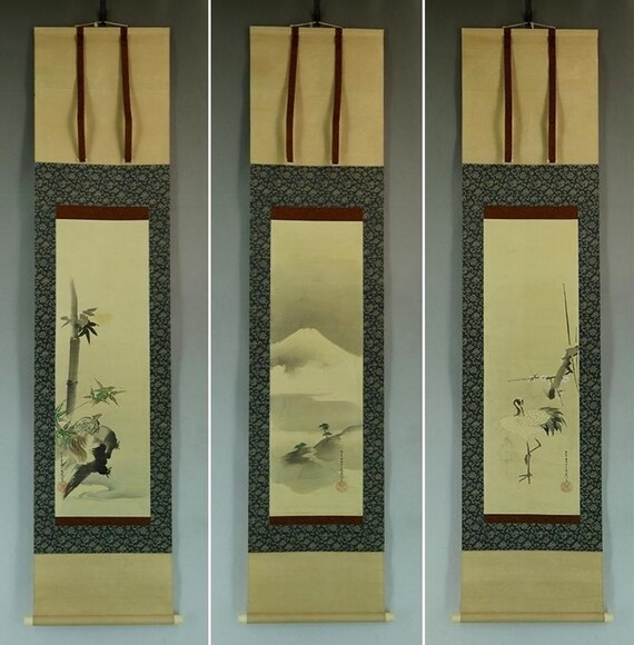 SET Antique Japanese Wall Hanging Decor,japanese Antique Scroll
