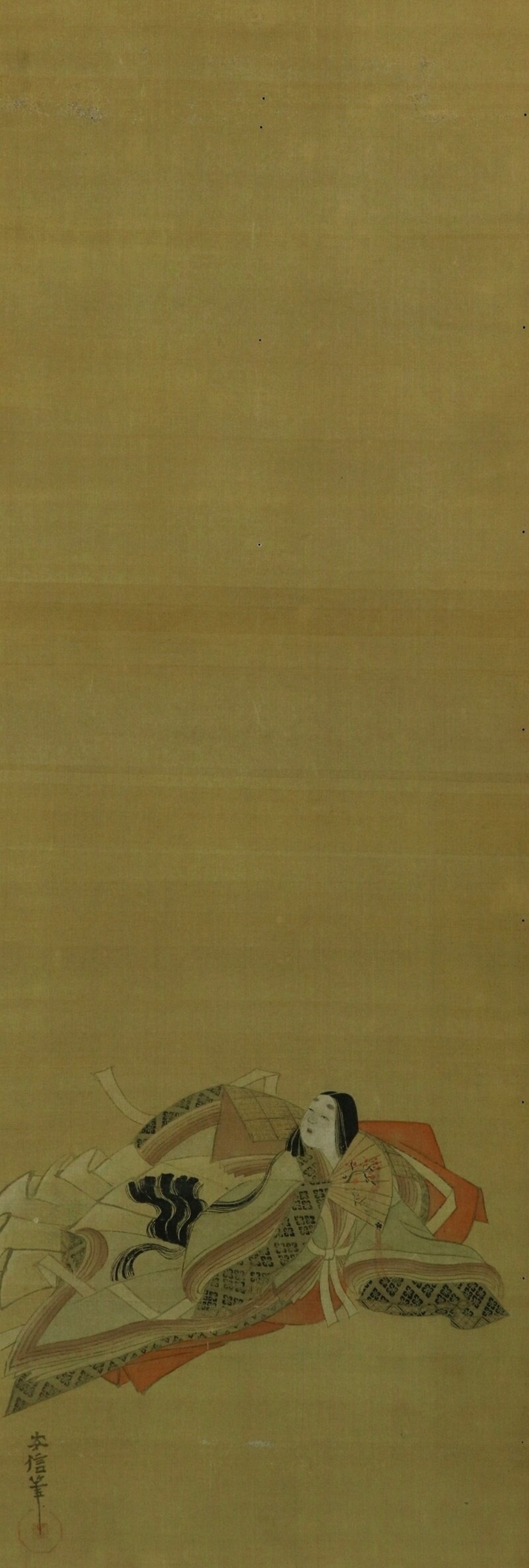 Antique Hanging Scroll Painting,bijinga,beautiful Woman in Kimono