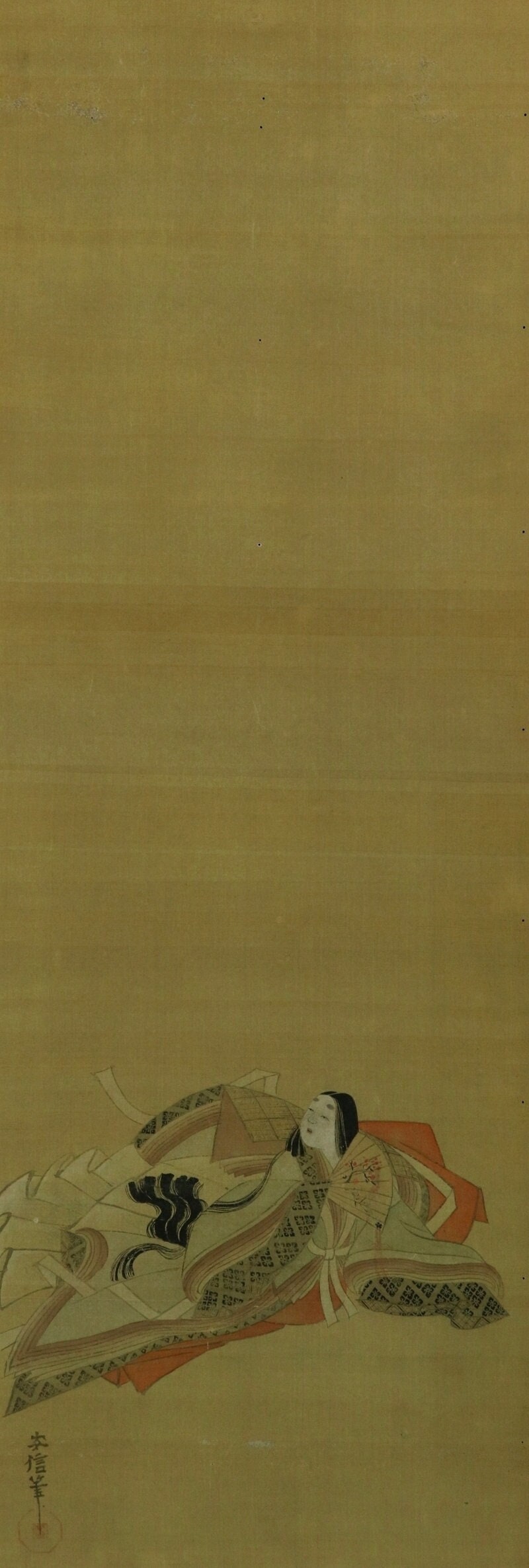 Antique Hanging Scroll Painting,bijinga,beautiful Woman in Kimono