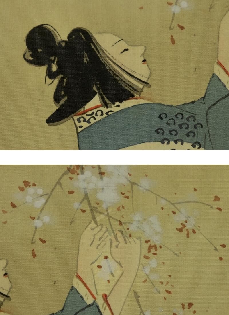 ペアヴィンテージ日本の掛け軸壁装飾、巻物絵画、日本の芸術絵画