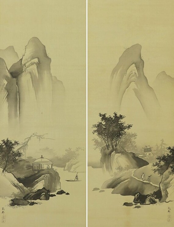 PAIR Vintage Japanese Wall Hanging Decor,hanging Scroll