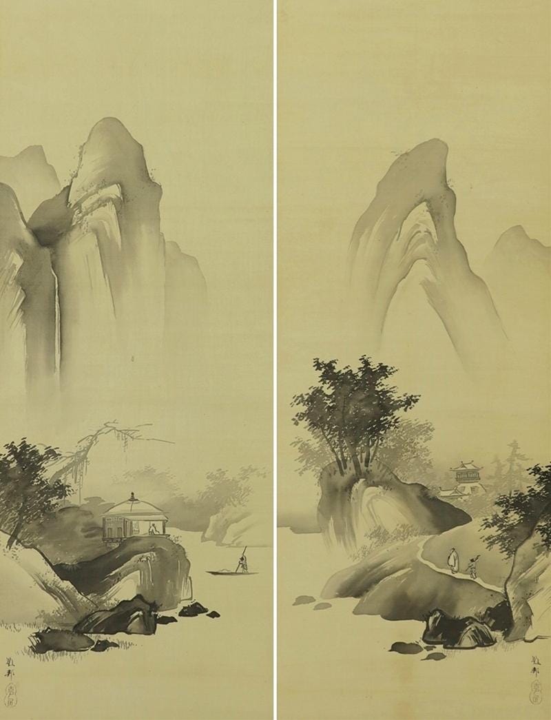 PAIR Vintage Japanese Wall Hanging Decor,hanging Scroll Painting