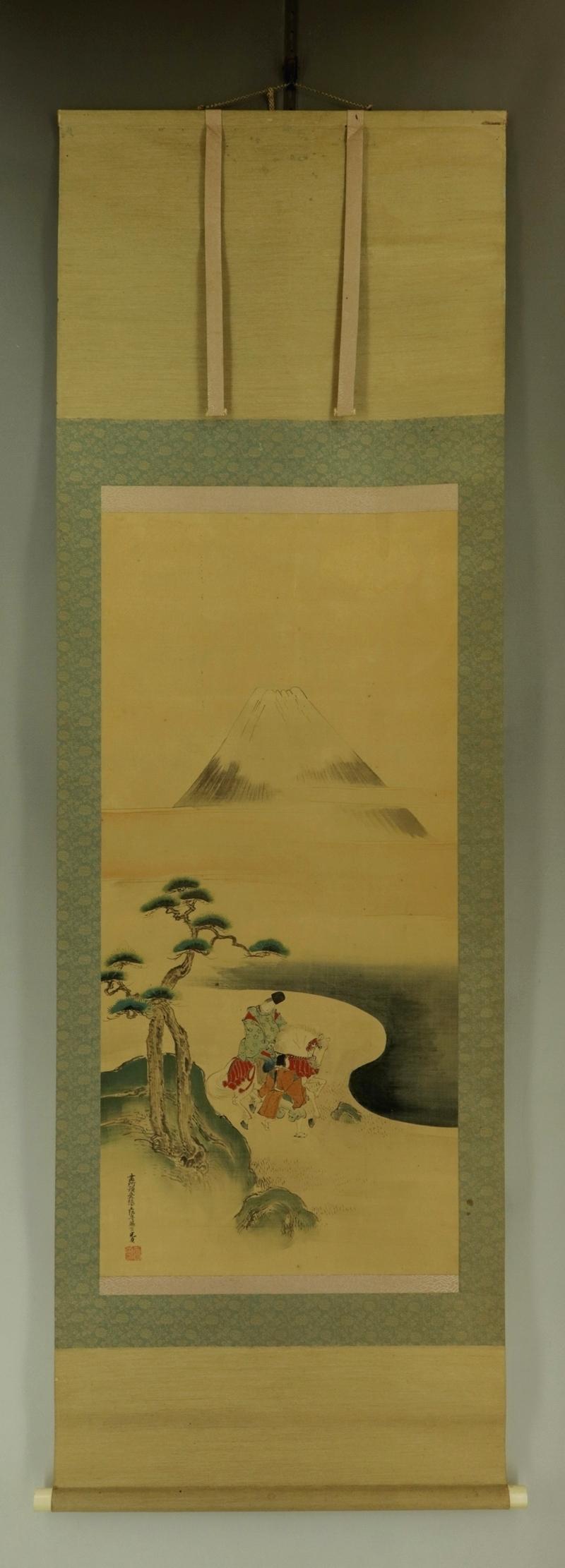 アンティーク壁掛け装飾、ウォールアート、日本の掛け軸、大和絵、日本