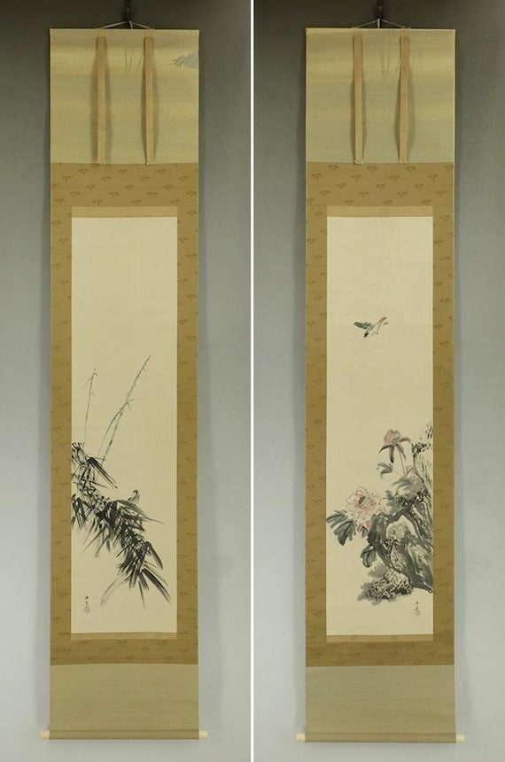 書 Hanging scroll/decorative hanging scroll PAIR Vintage Wall Hanging Decor,japanese Hanging Scroll,vintage
