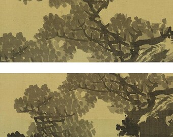アンティーク 掛軸 桜と水墨画 春の風景画 墨絵 風景画 明治期 日本