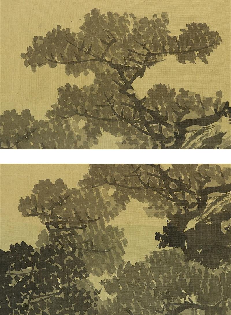 アンティーク 掛軸 桜と水墨画 春の風景画 墨絵 風景画 明治期 日本