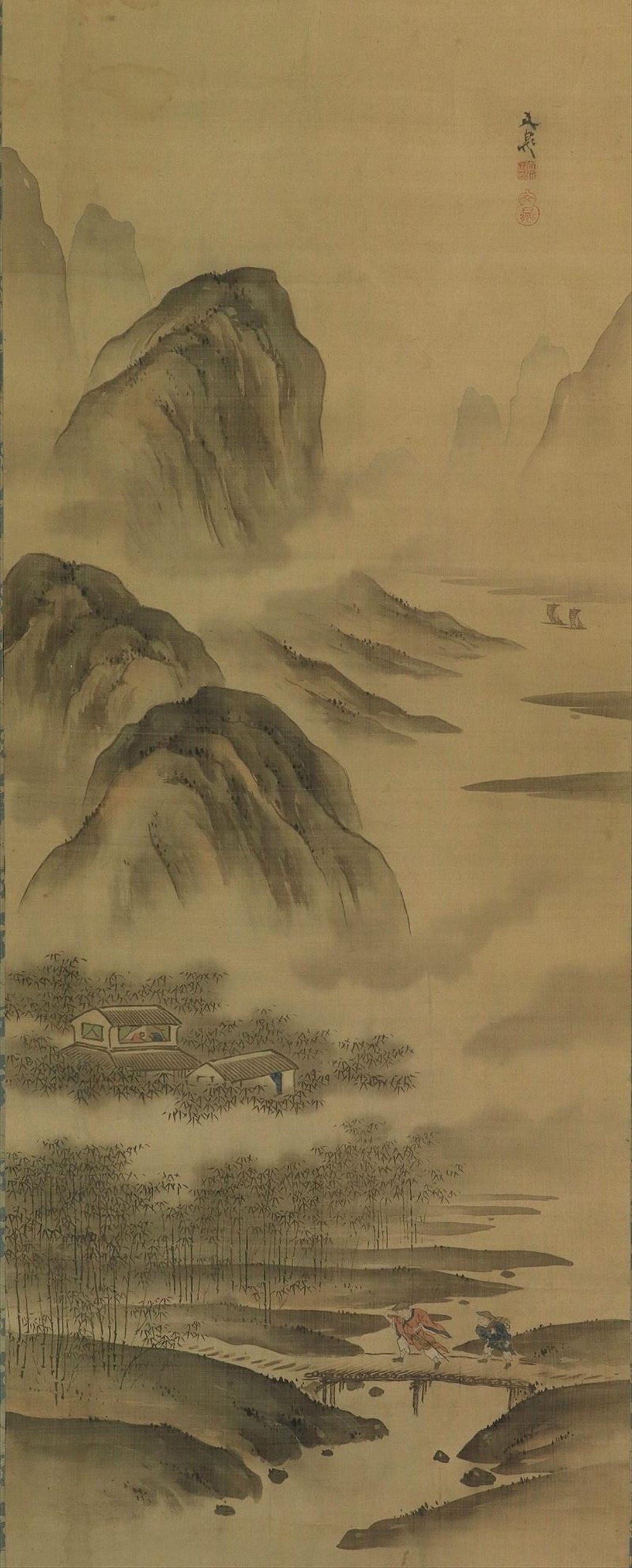 江戸時代 山水画 掛軸 R71231 - Etsy 日本