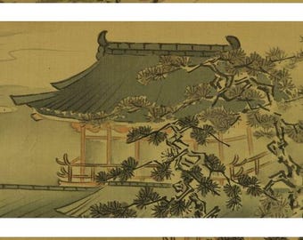 アンティークの日本の掛け軸絵画セット、掛け軸、日本の掛け軸、風景画