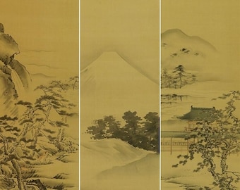 アンティークの日本の掛け軸絵画セット、掛け軸、日本の掛け軸、風景画