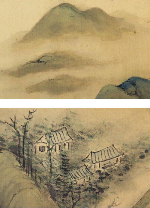 アンティーク/ヴィンテージ 日本の掛け軸 装飾画 風景画 美しい山水画