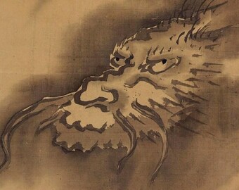 日本のアンティーク掛け軸 水墨画 龍のアート 壁飾り 江戸時代美術