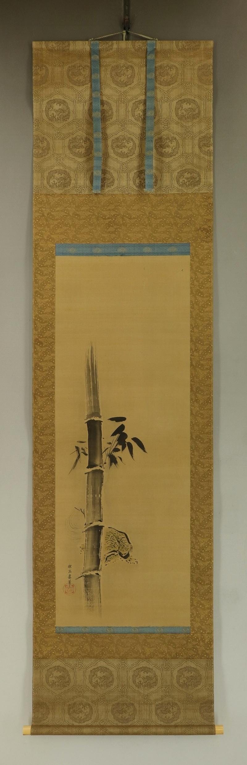 アンティーク 和風 壁掛け 装飾 巻物 アート 水墨画 亀と竹 亀の絵画