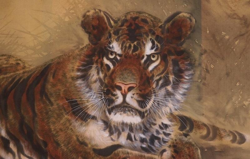 掛け軸、虎　壁掛け　和室インテリア 大型ヴィンテージ和風吊り下げ軸 虎の絵 ウォールアート アジアン