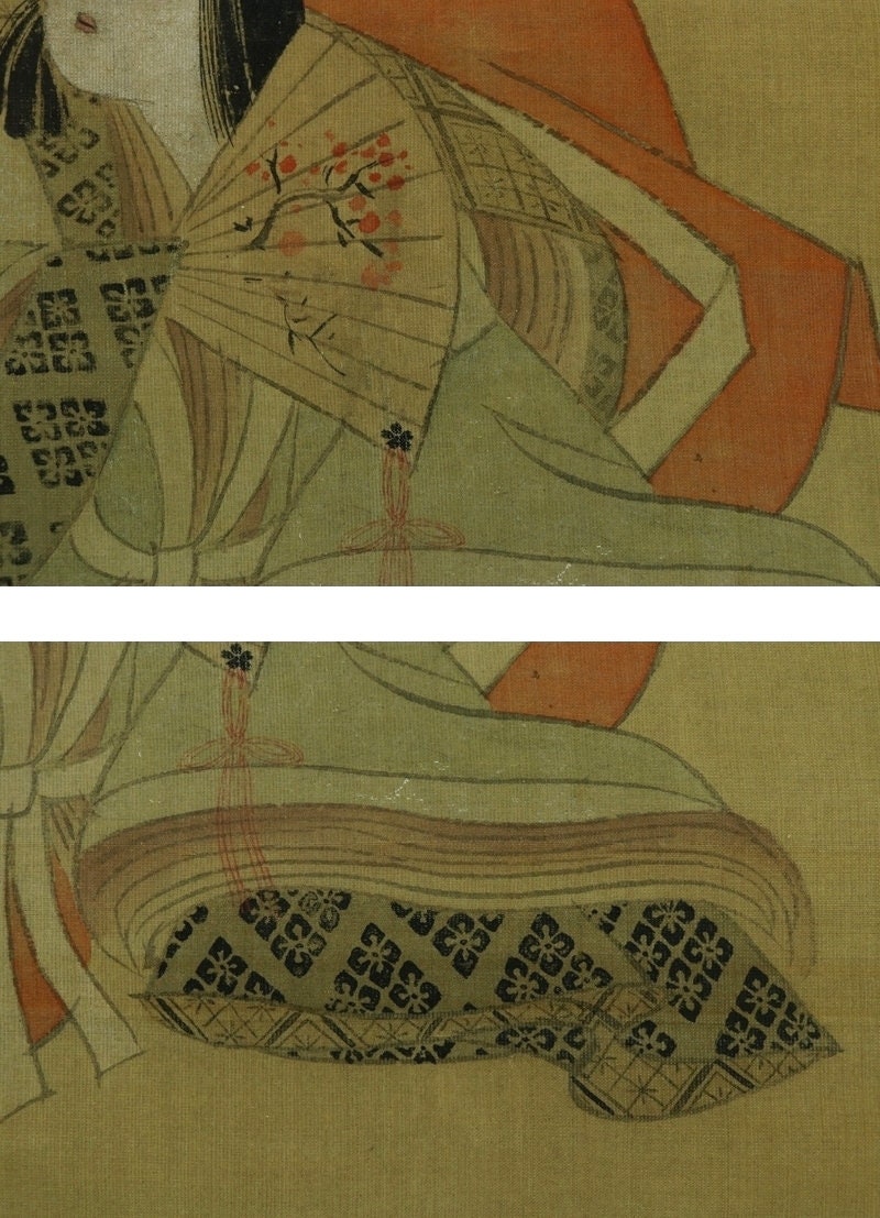 Antique Hanging Scroll Painting,bijinga,beautiful Woman in Kimono