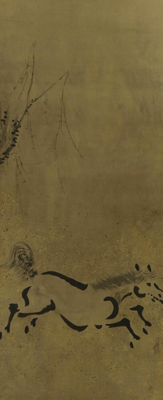 水墨画 - 日本 Etsy 江戸時代美術「馬の絵」掛軸 R711071 | 馬 掛け軸
