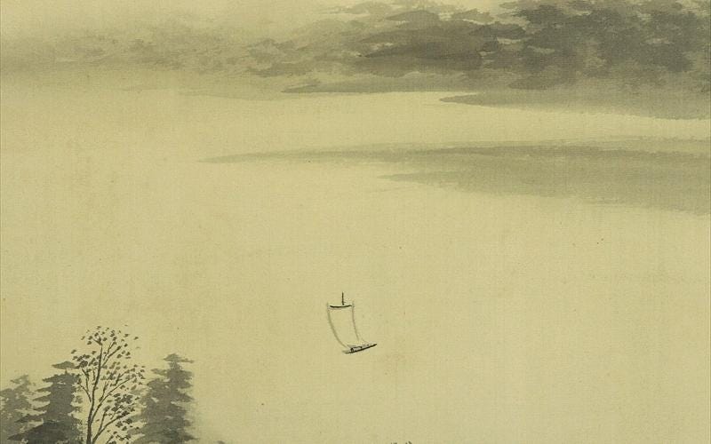 絵画 Iconic Landscape Vintage Japanese Hanging Scroll Painting,landscape,lakeview